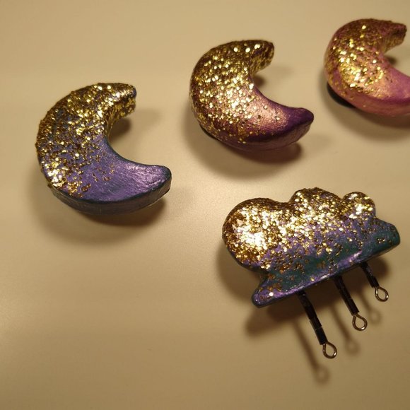 Four Handmade Glitter Clay Moon & Cloud Magnets - Picture 5 of 7